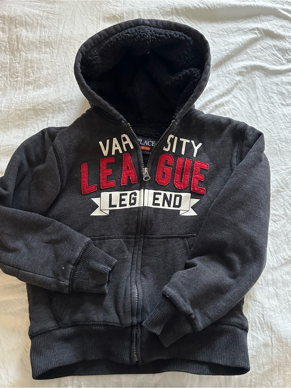 Kids Black 'League Legend' Zip Hoodie Jacket Sherpa Lined - Boys Size 5/6